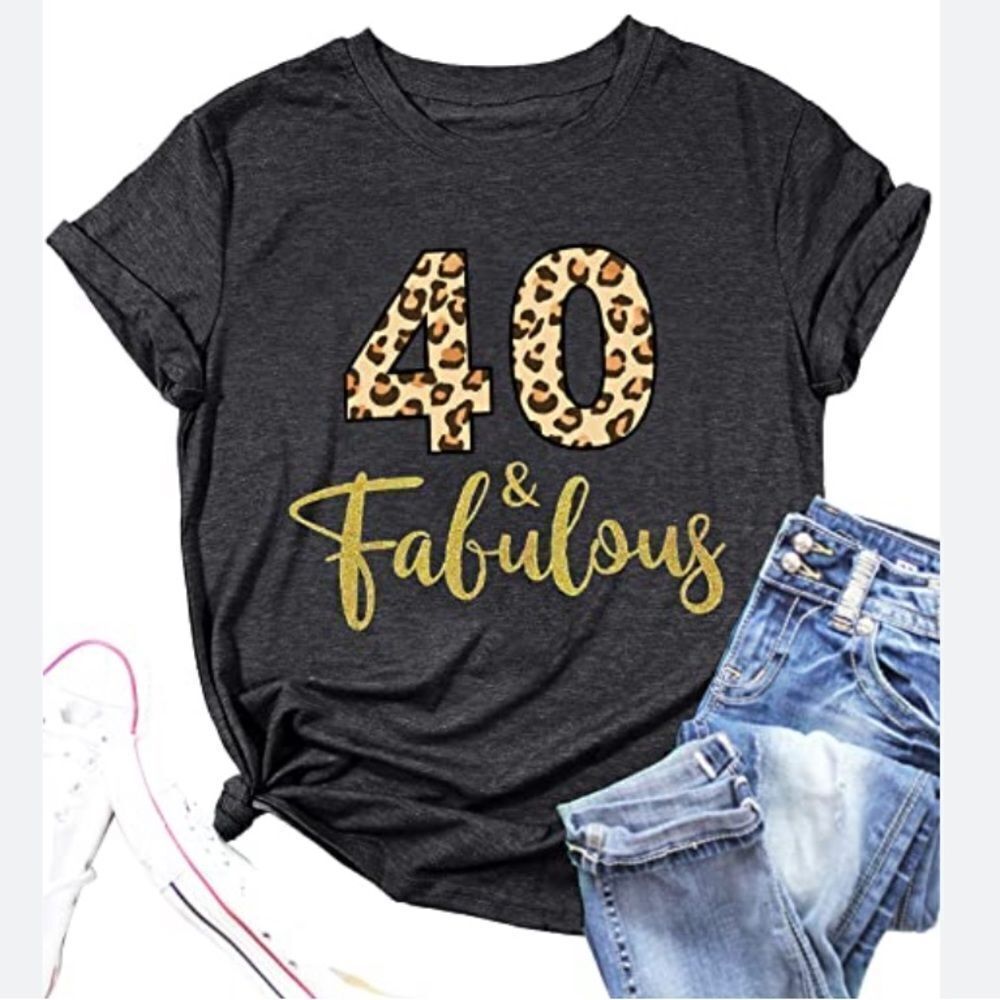 Brand new Without Tags 40 And Fabulous Animal Print Grey T-Shirt Size Medium